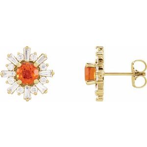 14K Yellow Gold Natural Mexican Fire Opal & 3/4 CTW Natural Diamond Earrings