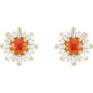14K Yellow Gold Natural Mexican Fire Opal & 3/4 CTW Natural Diamond Earrings – image 2