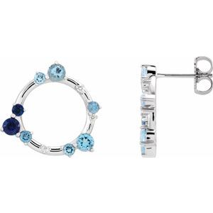 Platinum Natural Blue Multi-Gemstone & .03 CTW Natural Diamond Circle Earrings