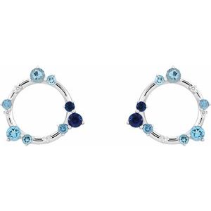 Platinum Natural Blue Multi-Gemstone & .03 CTW Natural Diamond Circle Earrings – image 2