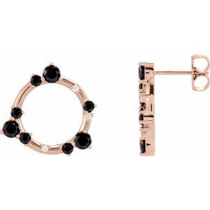 14K Rose Gold Natural Black Onyx & .03 CTW Natural Diamond Circle Earrings