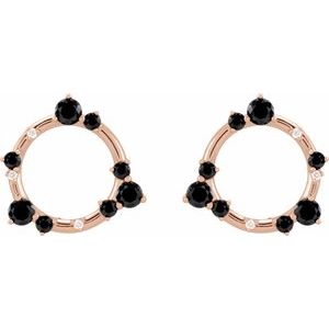 14K Rose Gold Natural Black Onyx & .03 CTW Natural Diamond Circle Earrings – image 2