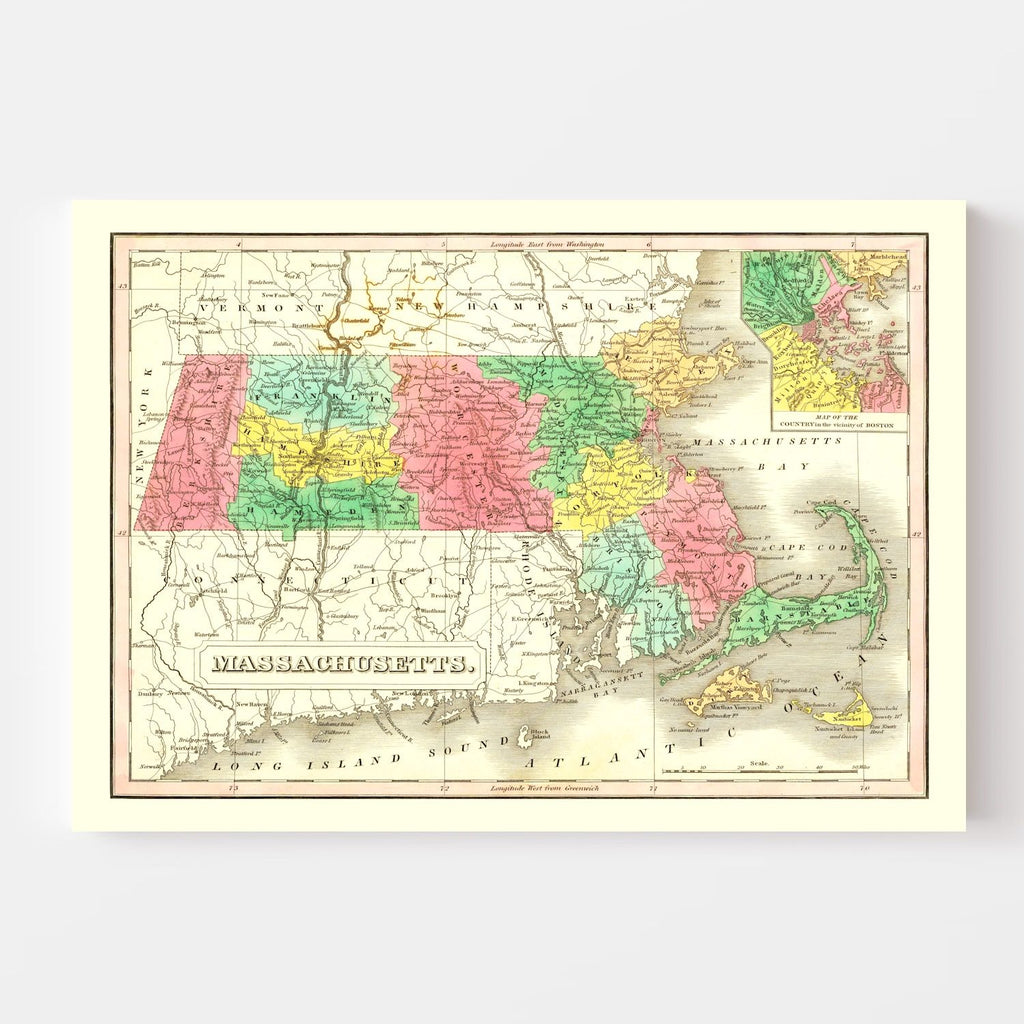 Vintage Map of Massachusetts 1831