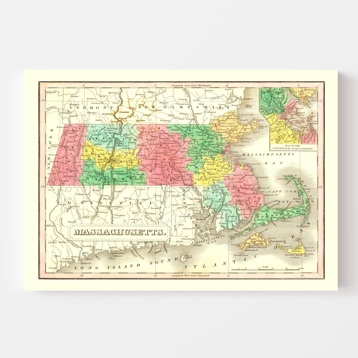 Vintage Map of Massachusetts 1831