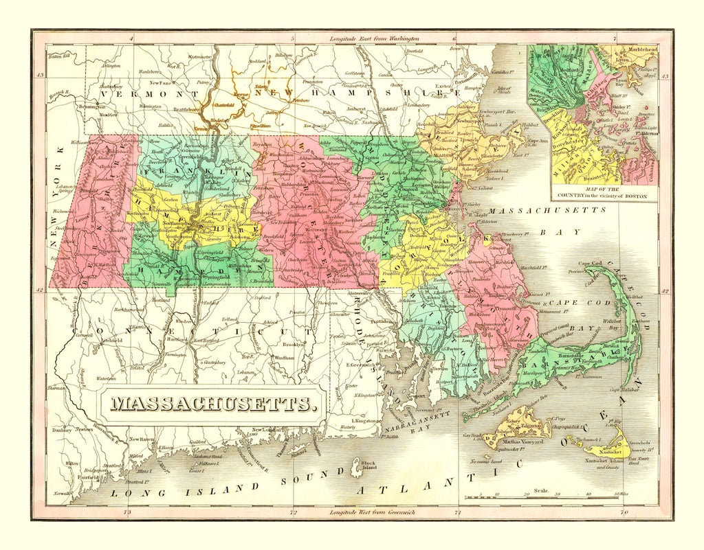 Vintage Map of Massachusetts 1831