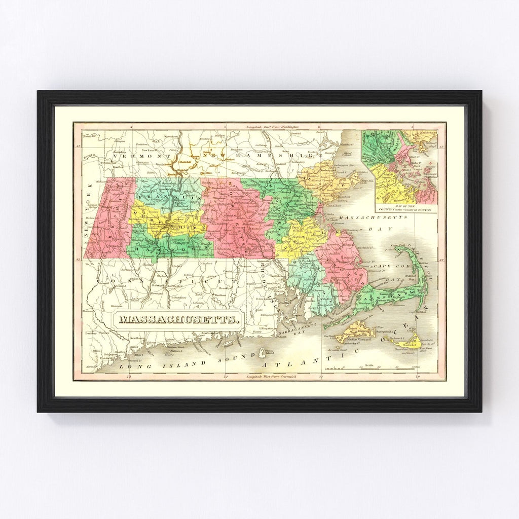 Vintage Map of Massachusetts 1831