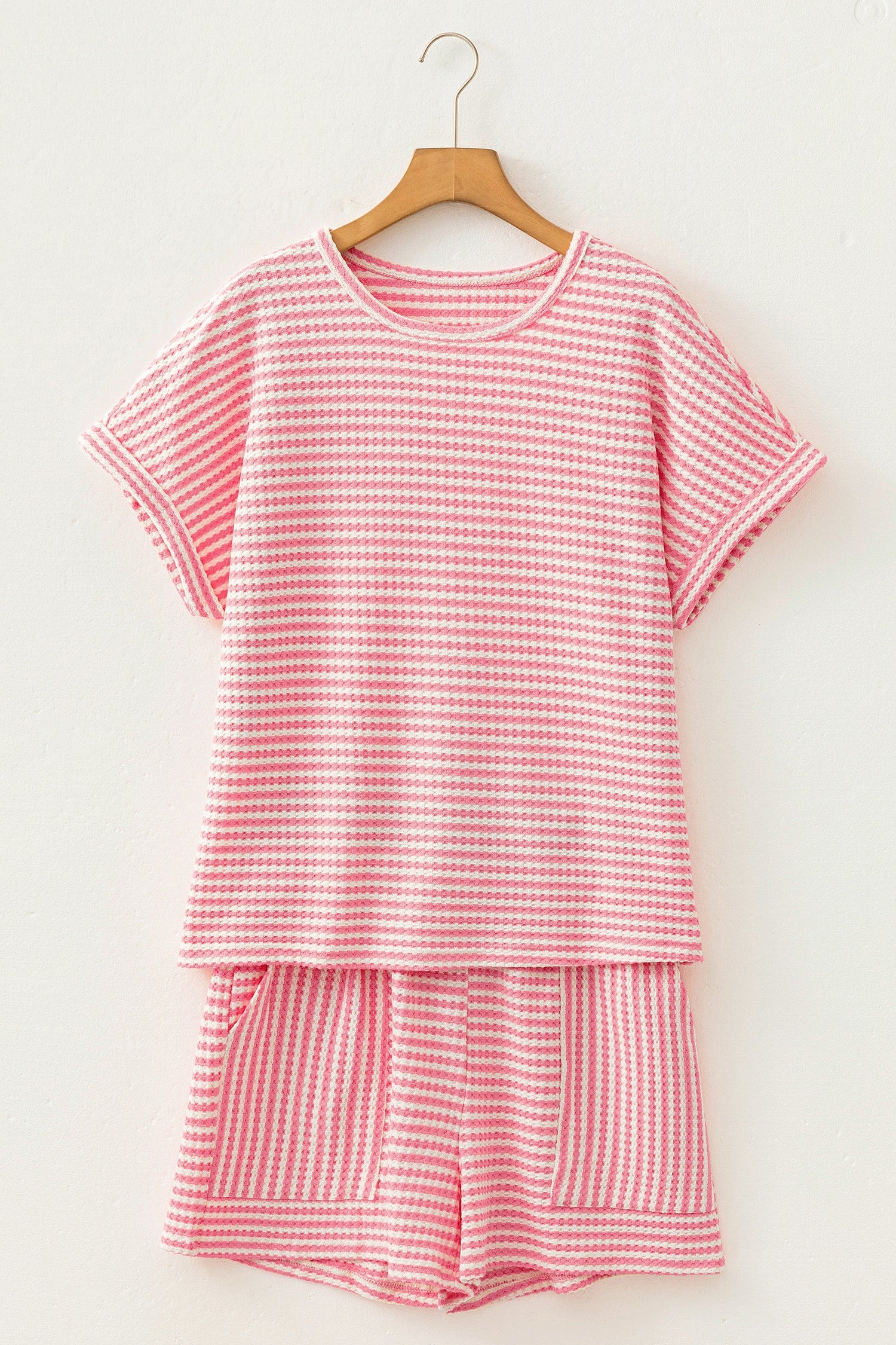 Stripe Textured Knit Top & Short Set