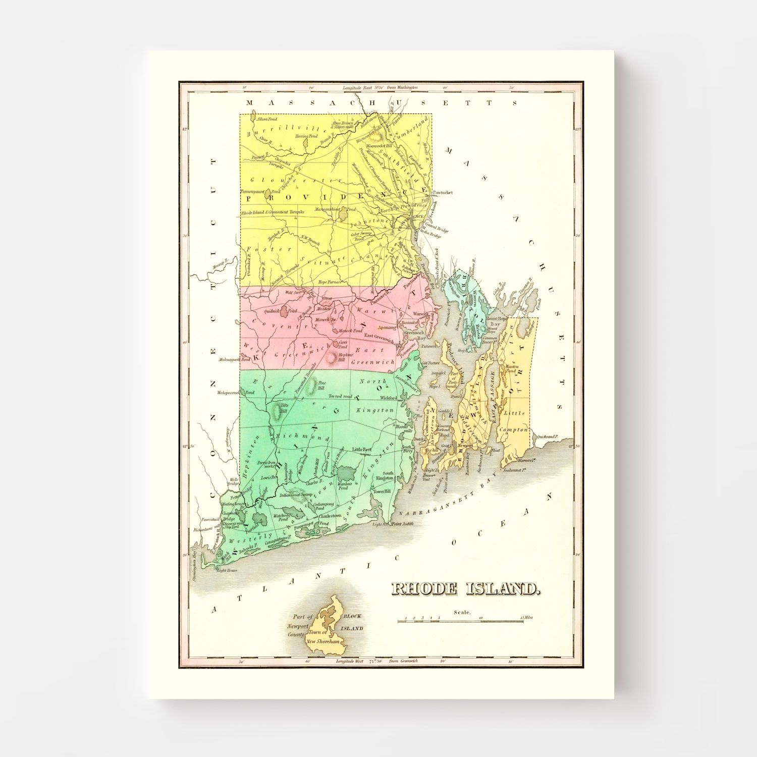Vintage Map of Rhode Island 1831