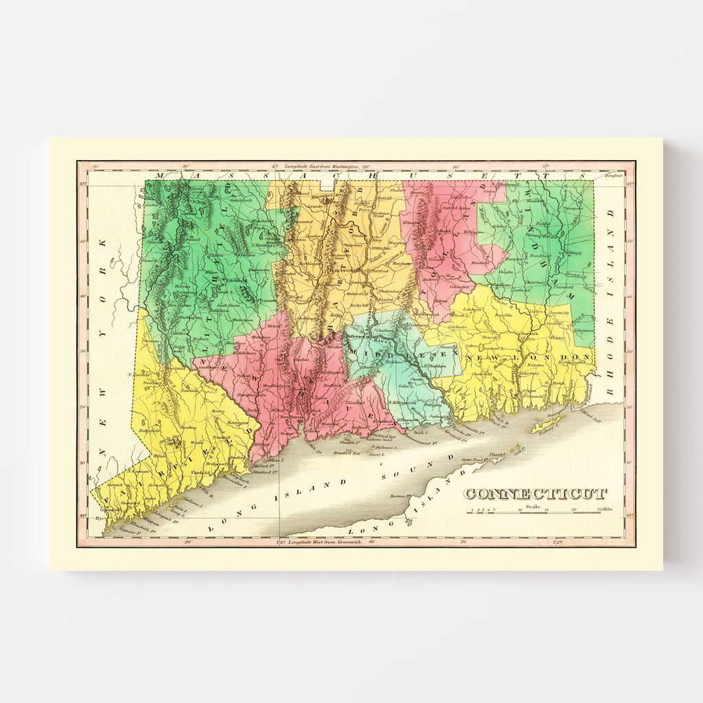 Vintage Map of Connecticut 1831