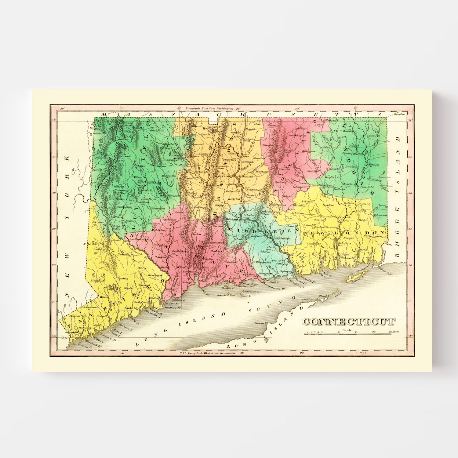Vintage Map of Connecticut 1831