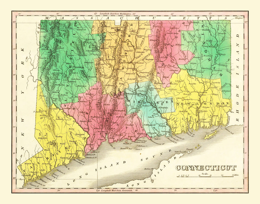Vintage Map of Connecticut 1831