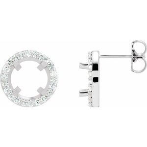 14K White Gold 8 mm Round 1/2 CTW Natural Diamond Halo-Style Semi-Set Earrings