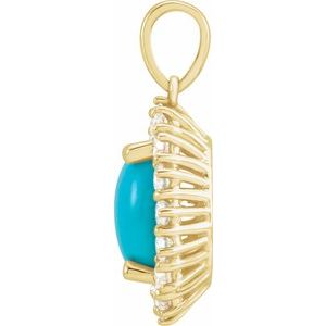 14K Yellow Gold Natural Turquoise & 1/3 CTW Natural Diamond Halo-Style Pendant