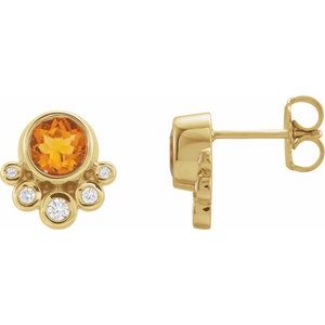 14K Yellow Gold Natural Citrine & 1/8 CTW Natural Diamond Earrings