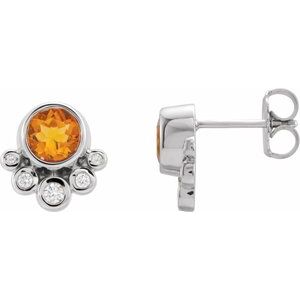 Platinum Natural Citrine & 1/8 CTW Natural Diamond Earrings