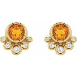 14K Yellow Gold Natural Citrine & 1/8 CTW Natural Diamond Earrings – image 2