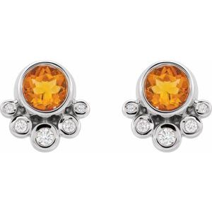 14K White Gold Natural Citrine & 1/8 CTW Natural Diamond Earrings – image 2