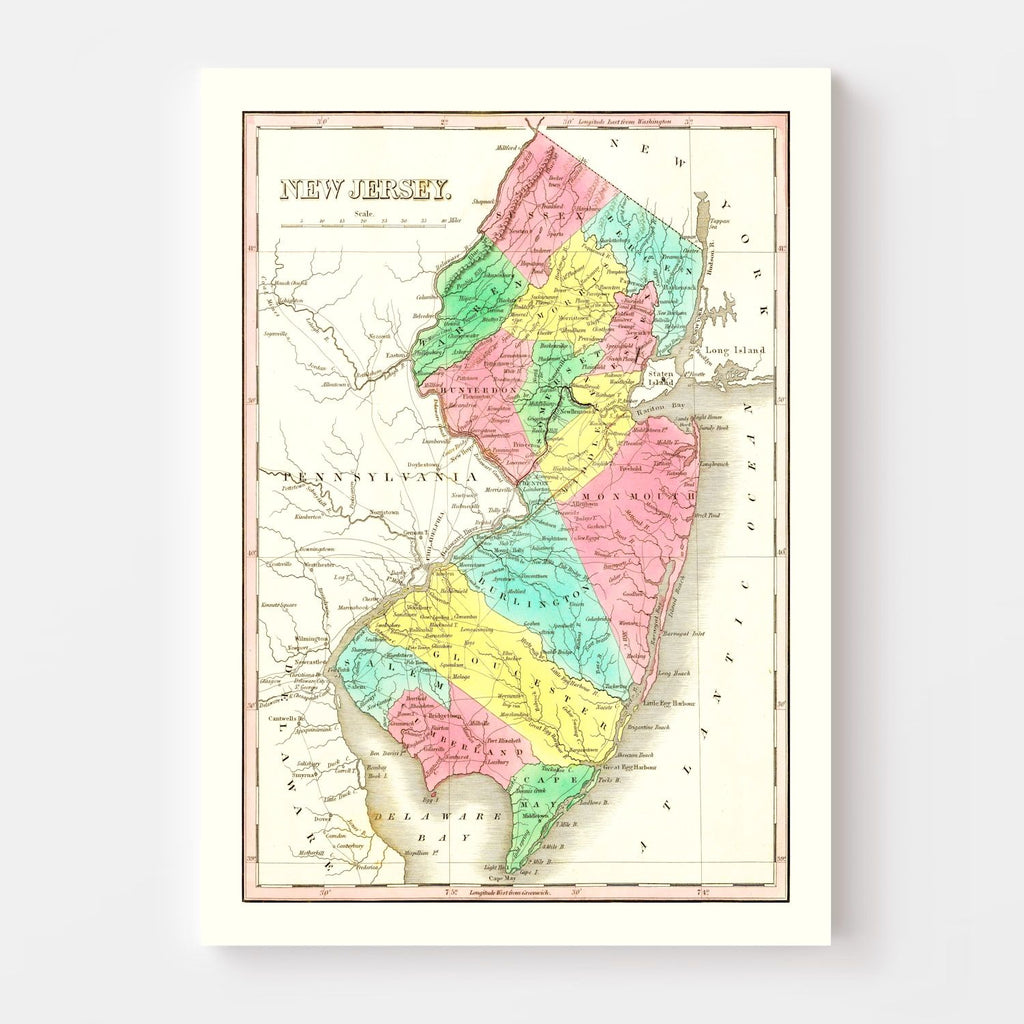 Vintage Map of New Jersey 1831