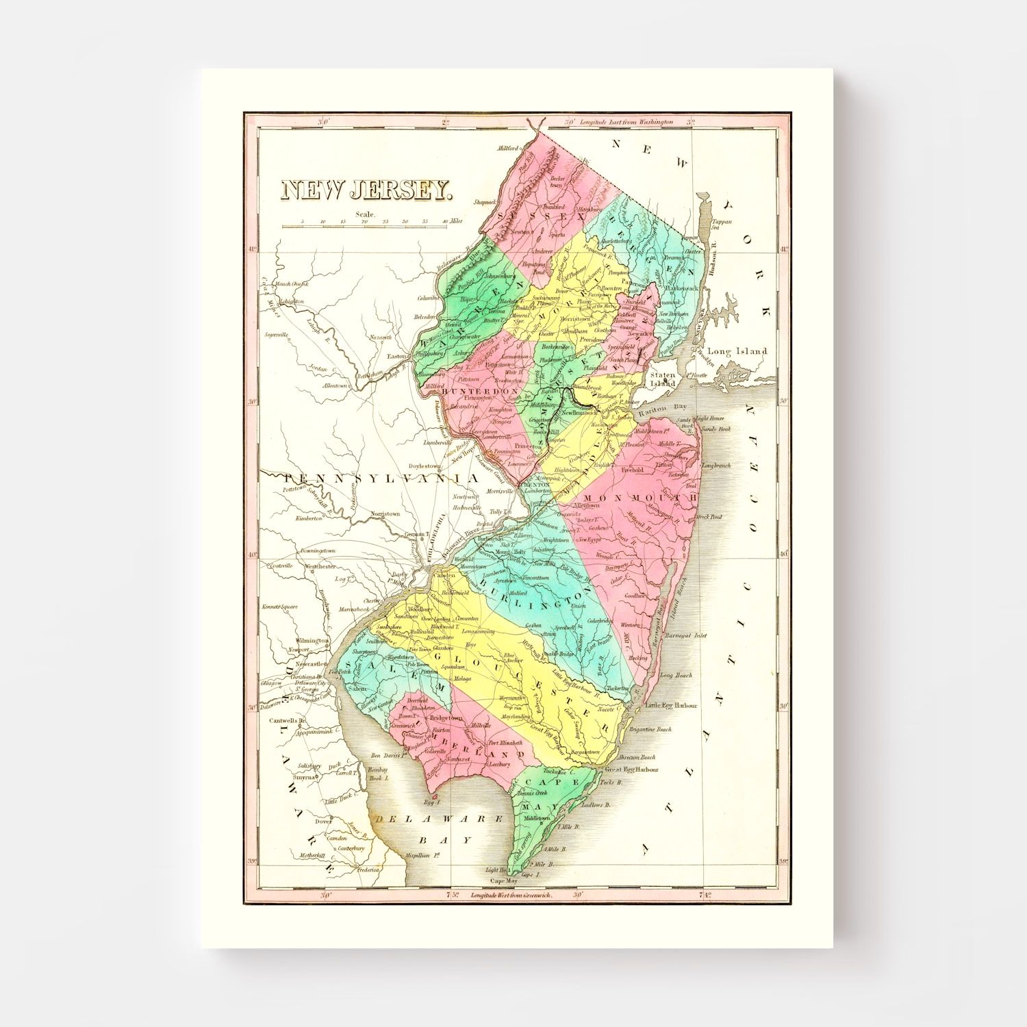 Vintage Map of New Jersey 1831