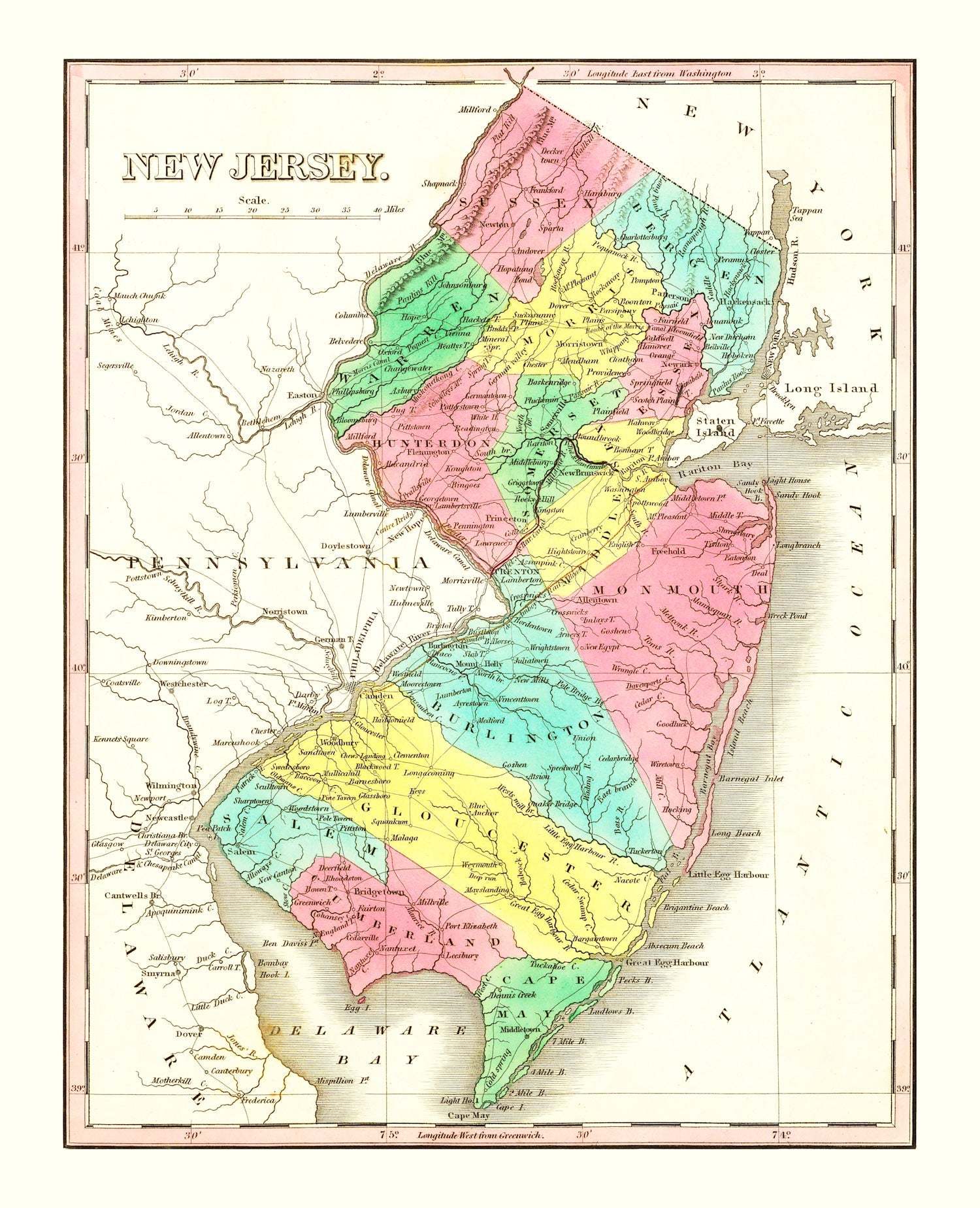 Vintage Map of New Jersey 1831