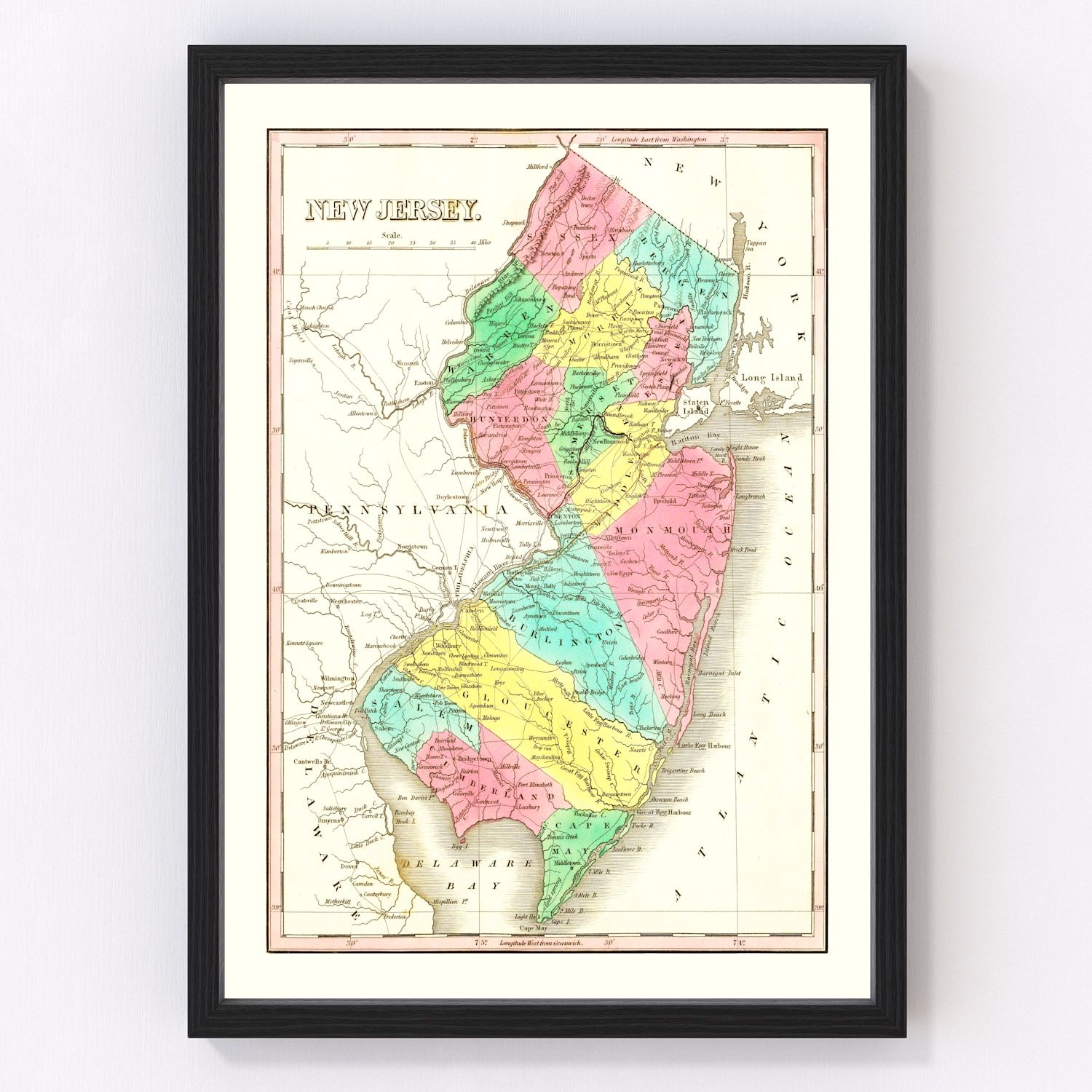 Vintage Map of New Jersey 1831