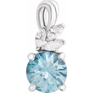 Platinum Natural Blue Zircon & 1/10 CTW Natural Diamond Pendant