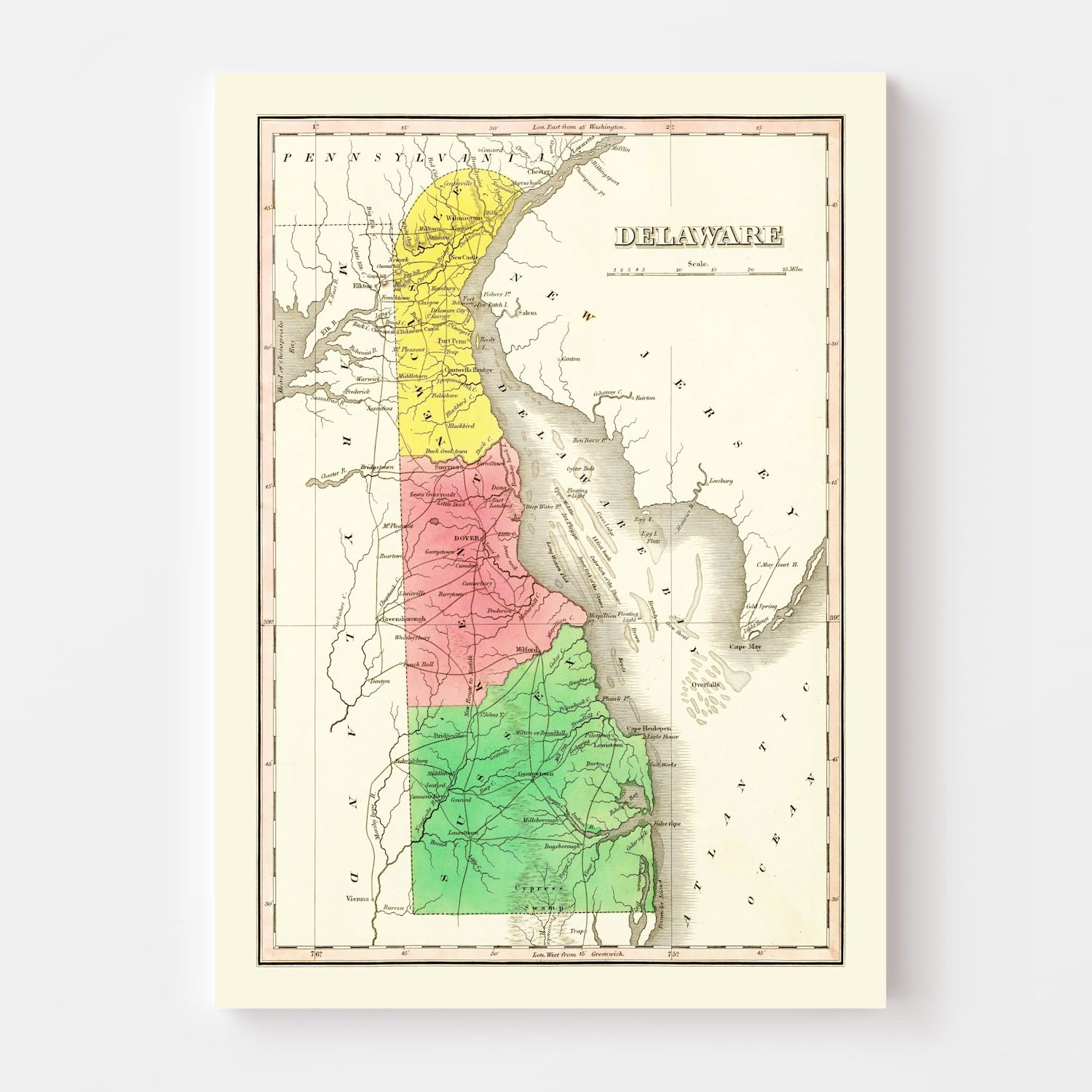Vintage Map of Delaware 1831
