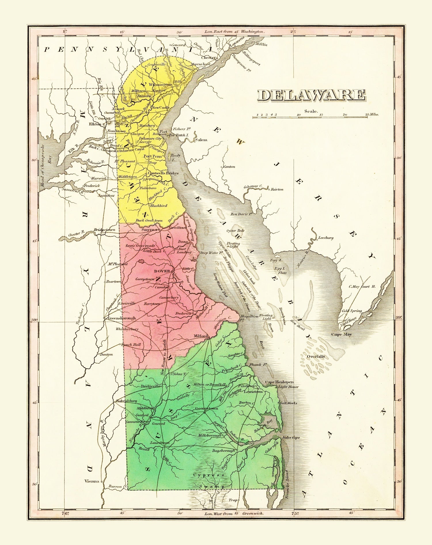 Vintage Map of Delaware 1831