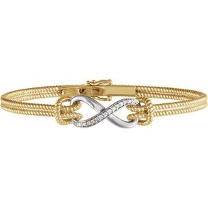 14K Yellow/White Gold  1/8 CTW Natural Diamond Bangle 7 1/2” Bracelet