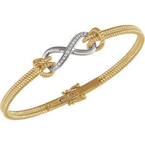 14K Yellow/White Gold  1/8 CTW Natural Diamond Bangle 7 1/2” Bracelet