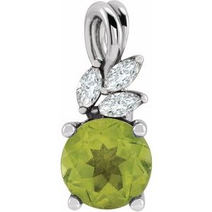 14K White Gold Natural Peridot & 1/10 CTW Natural Diamond Pendant