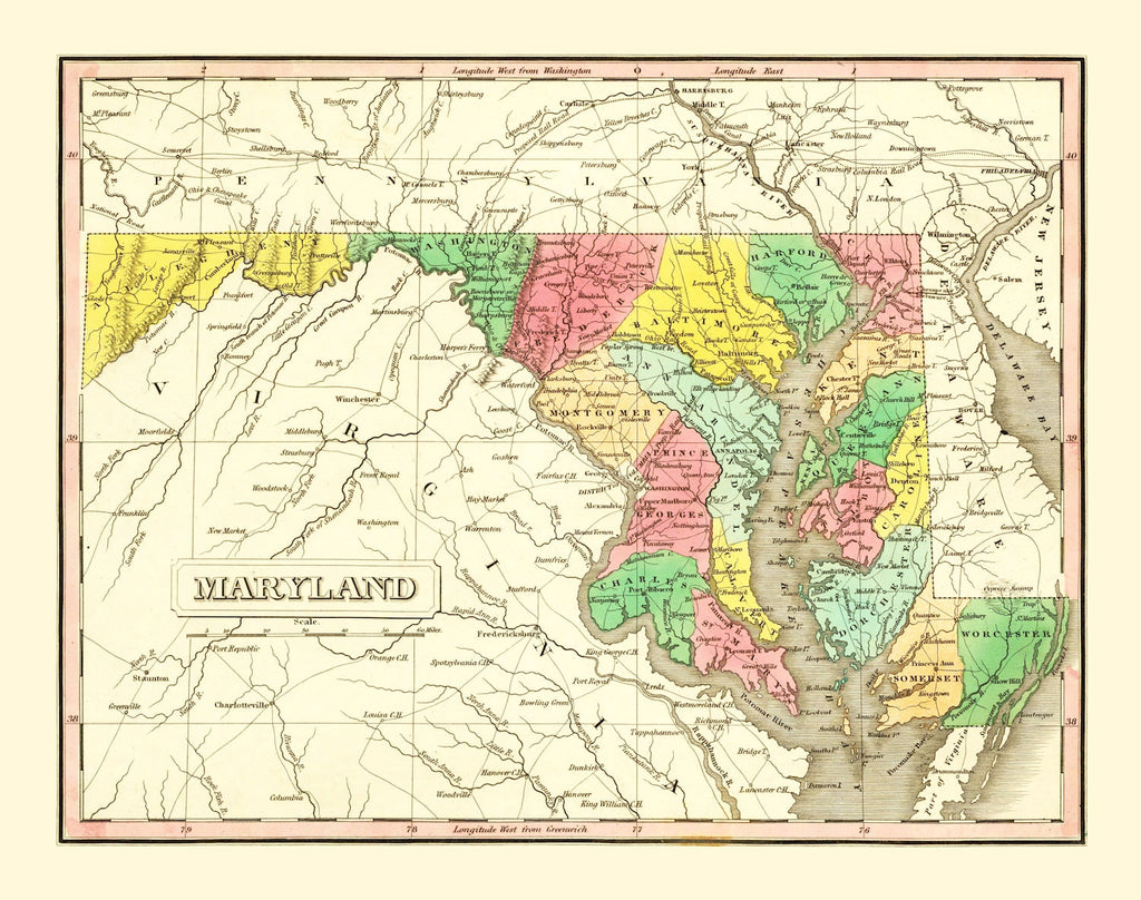 Vintage Map of Maryland 1831