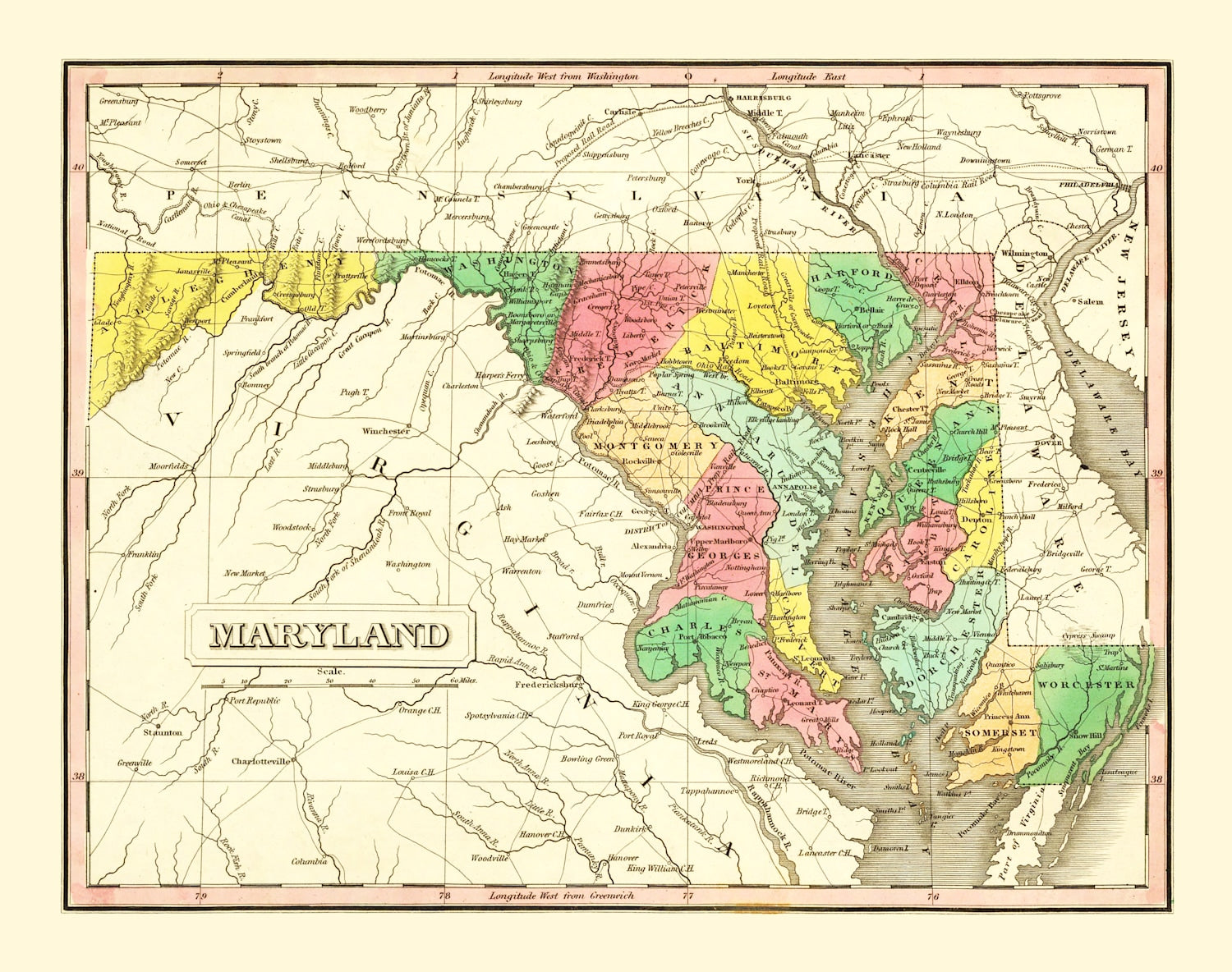 Vintage Map of Maryland 1831