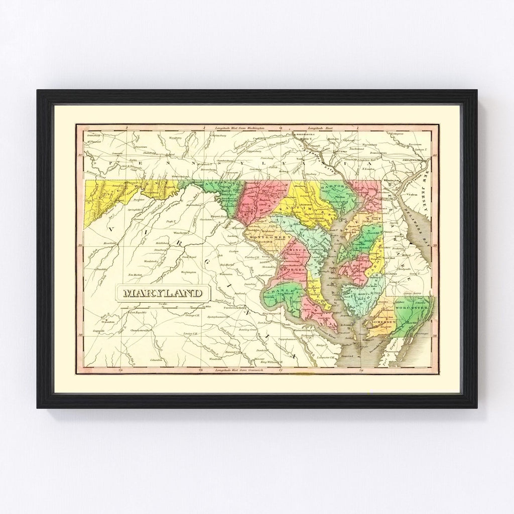 Vintage Map of Maryland 1831