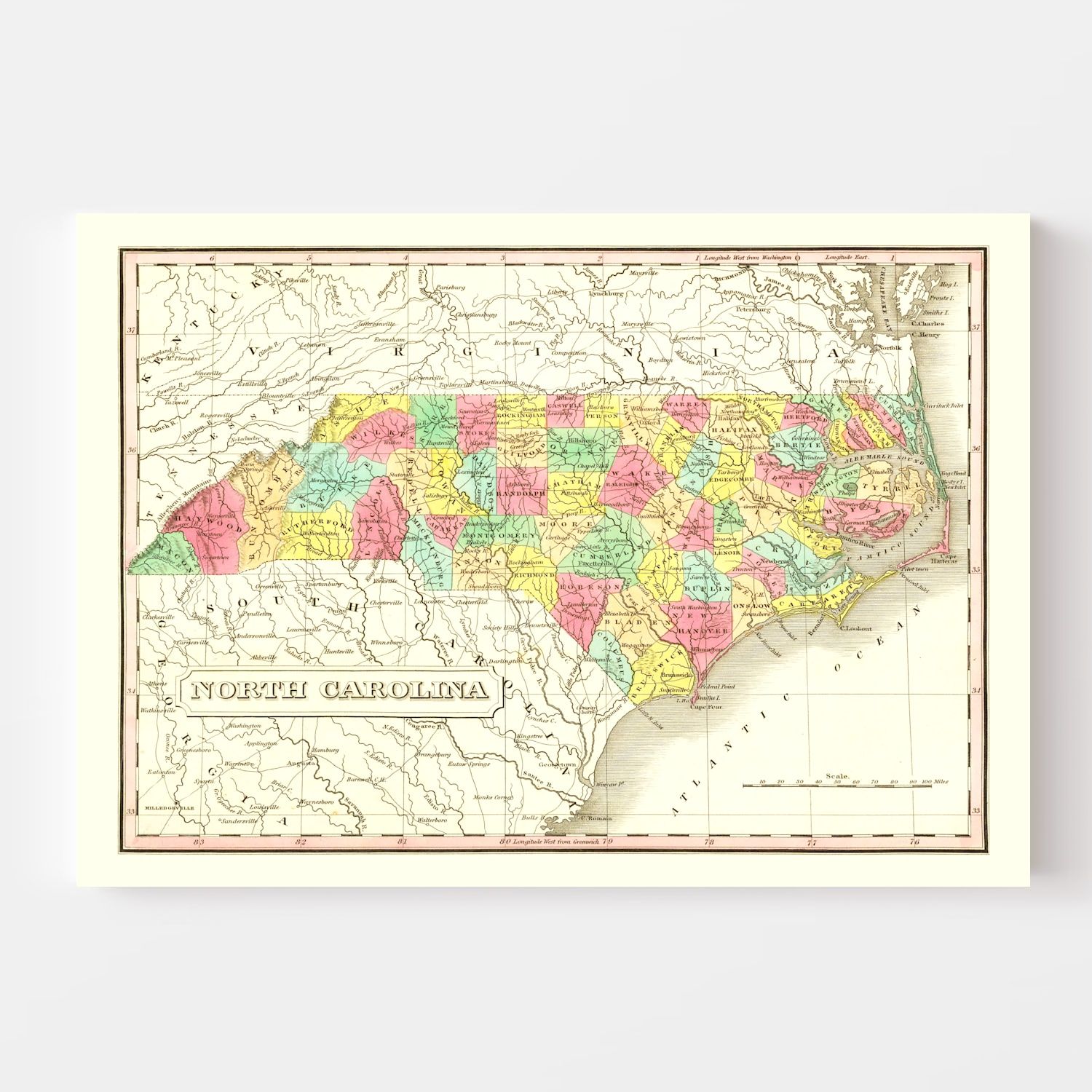 Vintage Map of North Carolina 1831