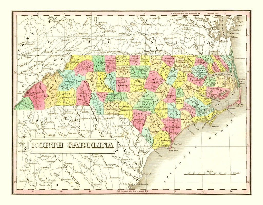 Vintage Map of North Carolina 1831