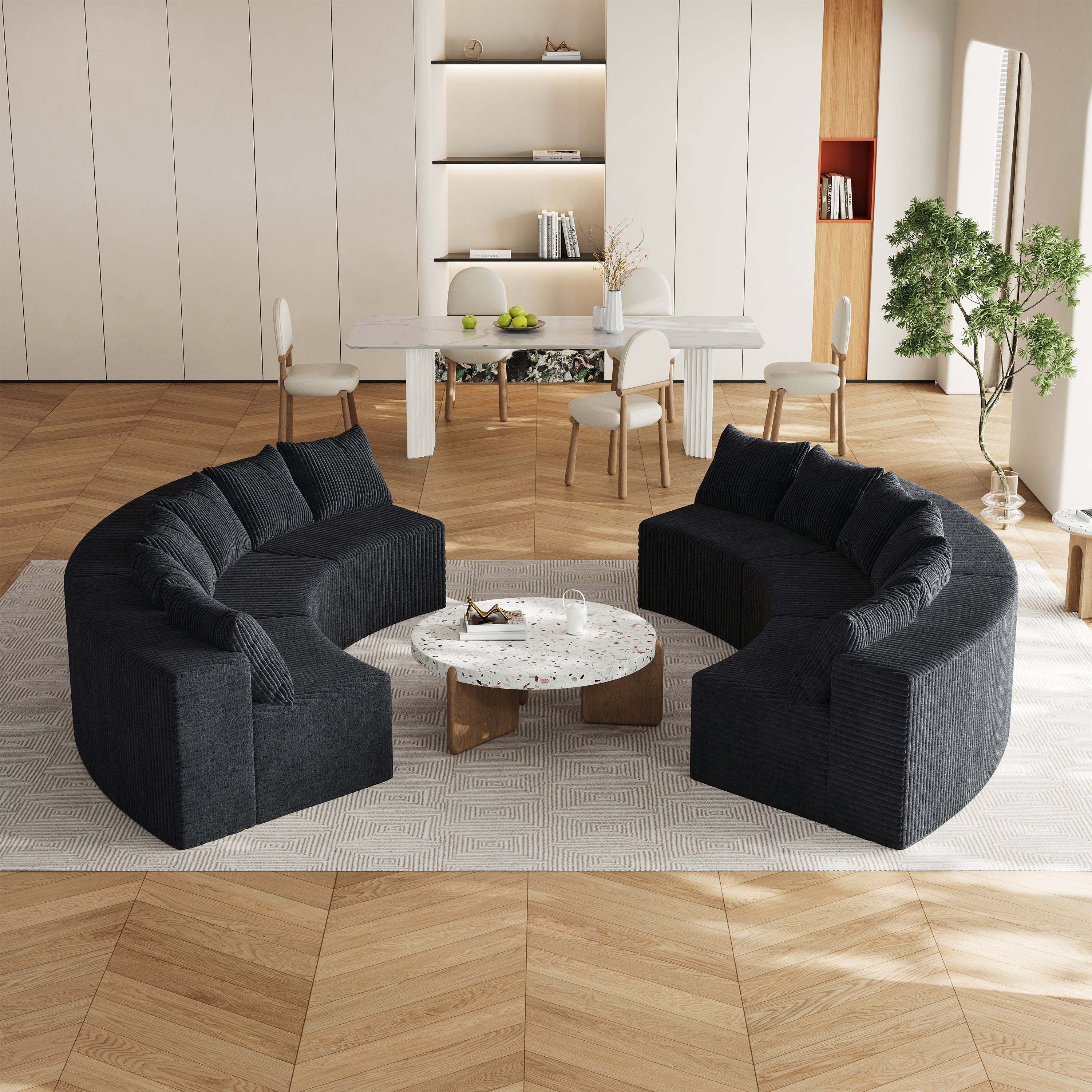 Corduroy curved sectional Foam sofa with 12 pillows,Curved Symmetrical Modular Semi Circular Sofa Sectional for bedroom, living room, office for leisure or nap, reading room, and lobby(six modules)