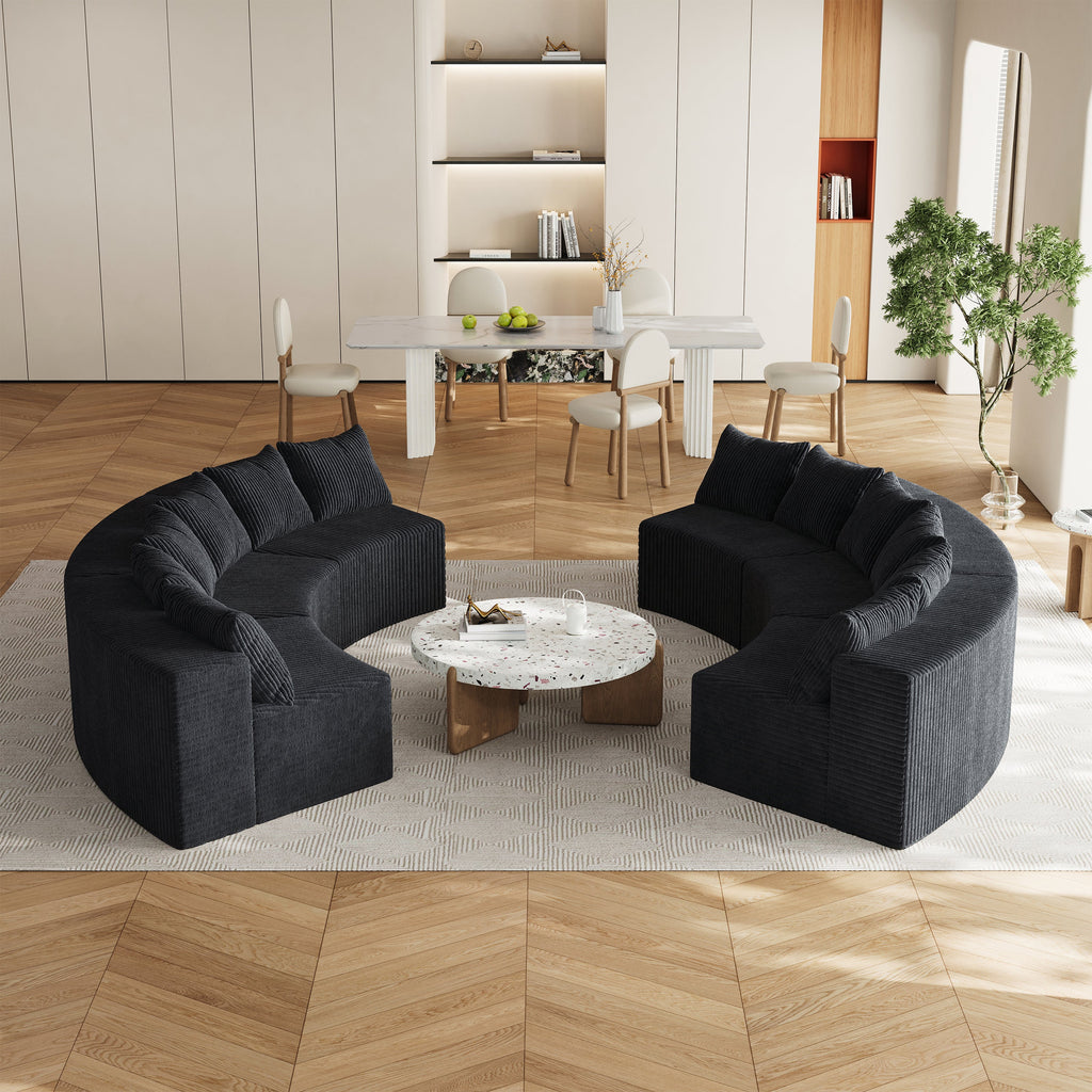 Corduroy curved sectional sofa with 8 pillows,Curved Symmetrical Modular Semi Circular Sofa Sectional for bedroom, living room, office for leisure or nap, reading room, and lobby(four modules)