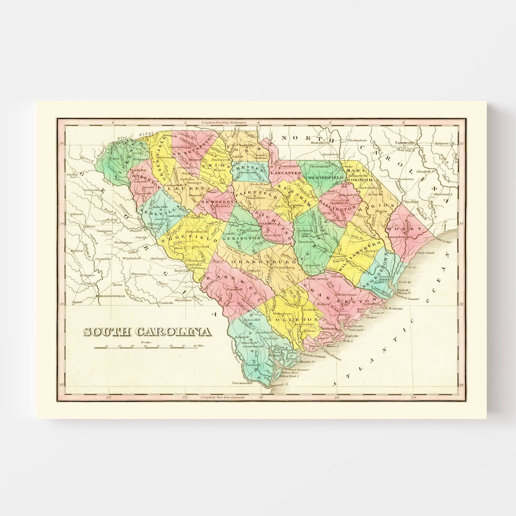 Vintage Map of South Carolina 1831