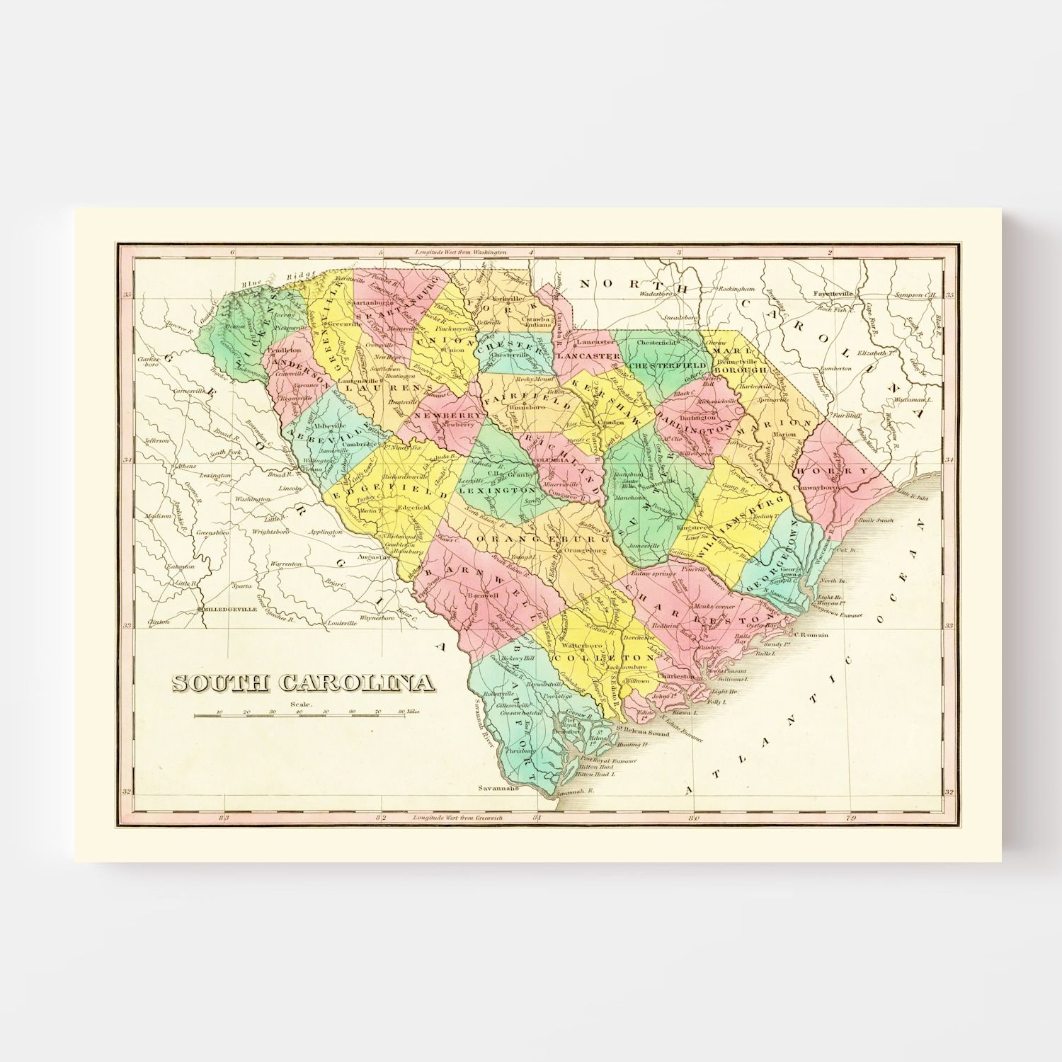 Vintage Map of South Carolina 1831