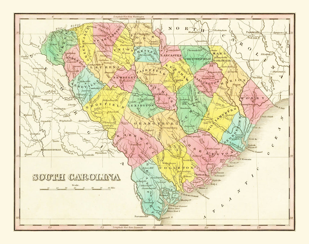 Vintage Map of South Carolina 1831