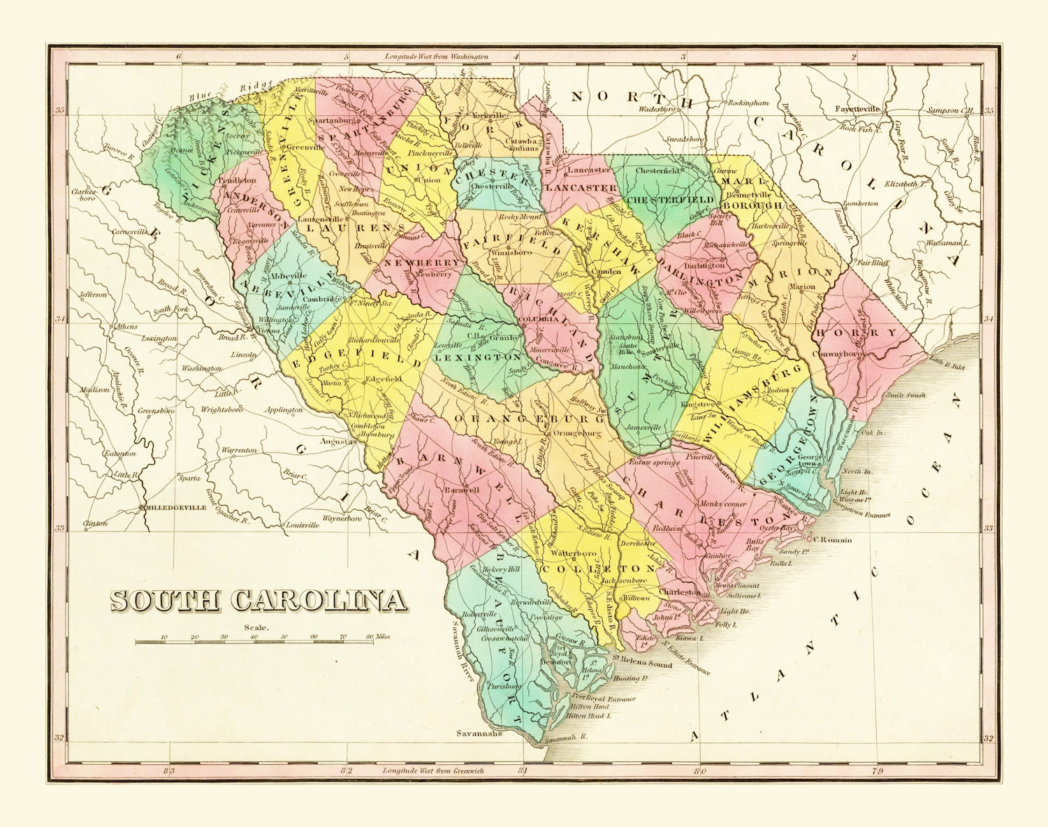 Vintage Map of South Carolina 1831