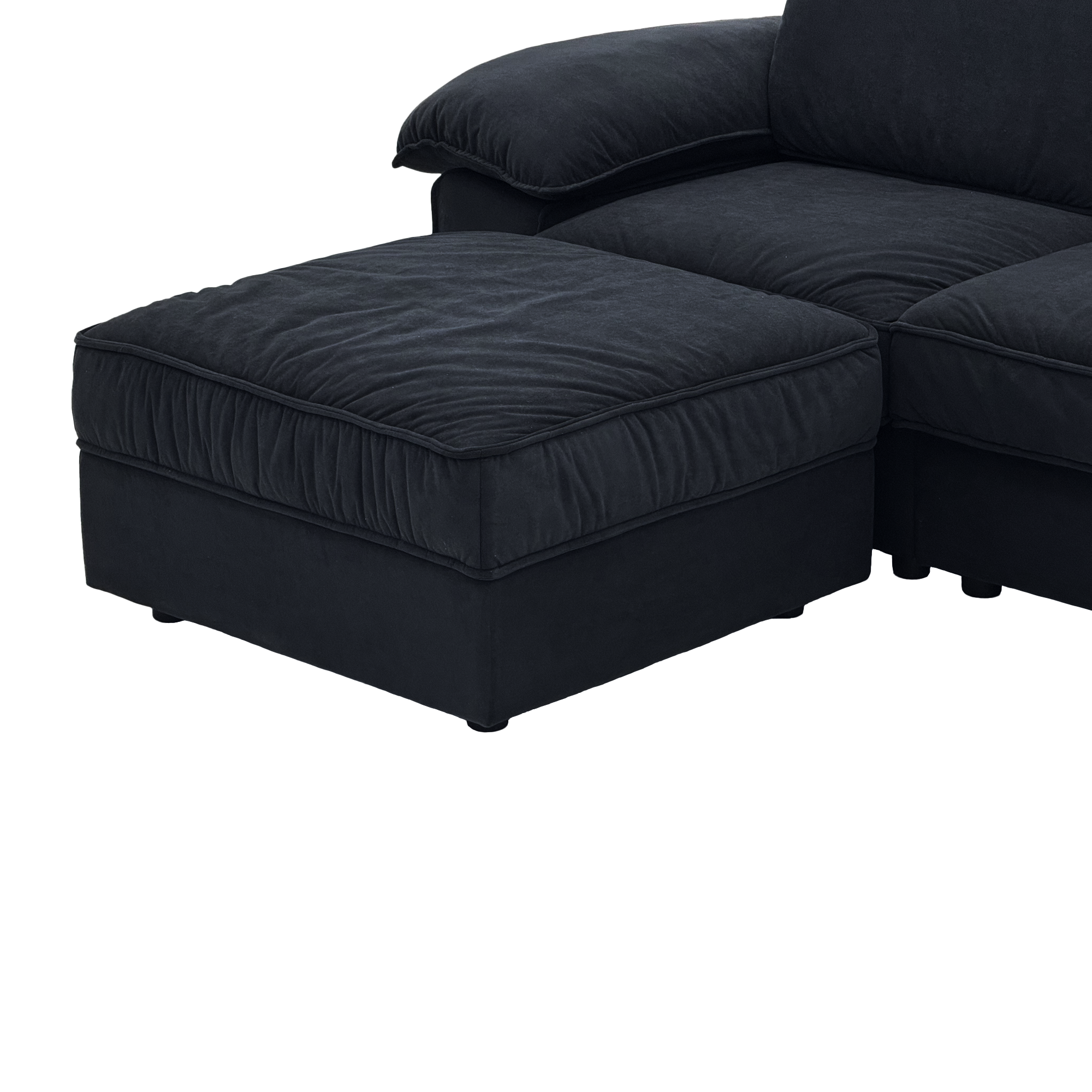FX-P20M-3S0-BK (3S&Ottoman SOFA)105.5inch Upholstered L-Shaped Sectional Sofa with Storage , Modern Fabric Couch with Deep Cushions, Space-Saving Sofa for Apartment & Living Room