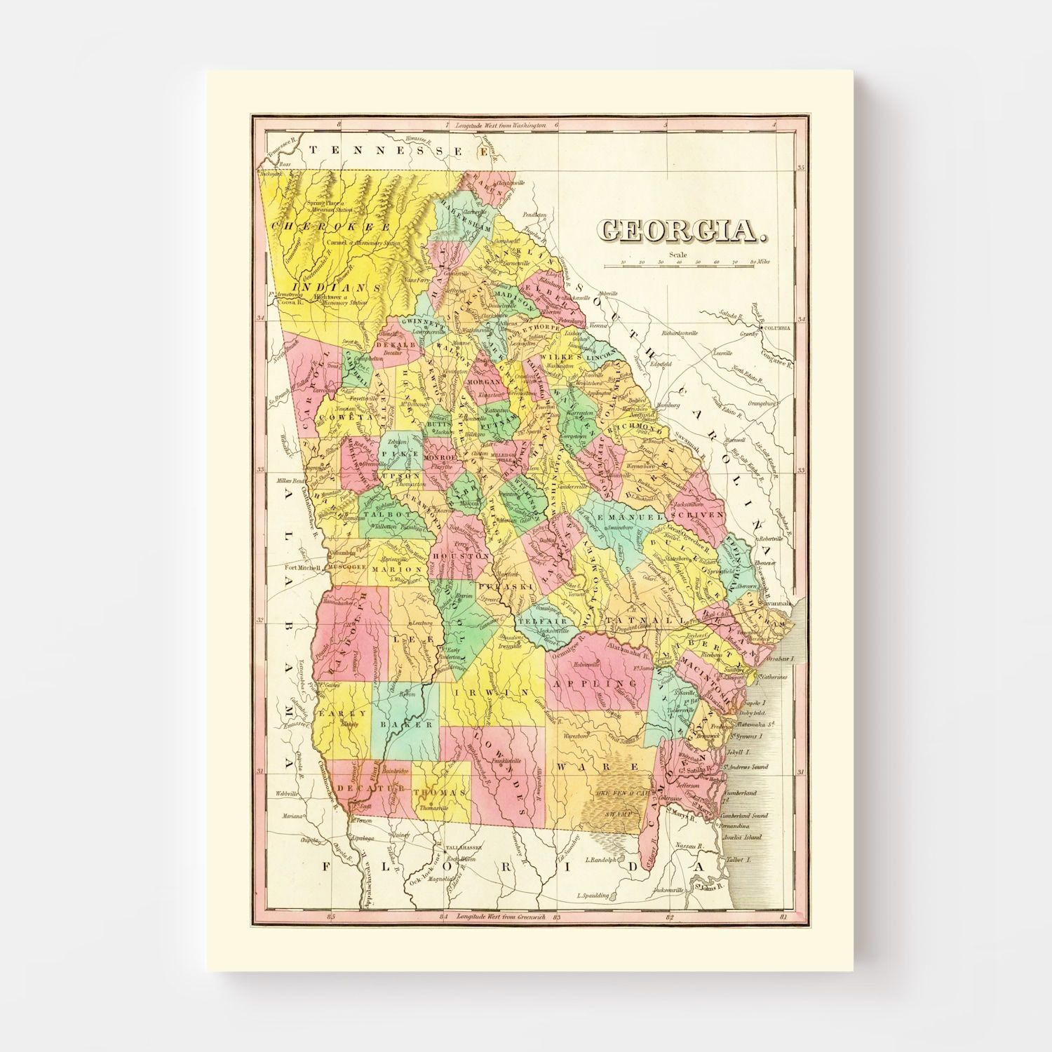 Vintage Map of Georgia 1831