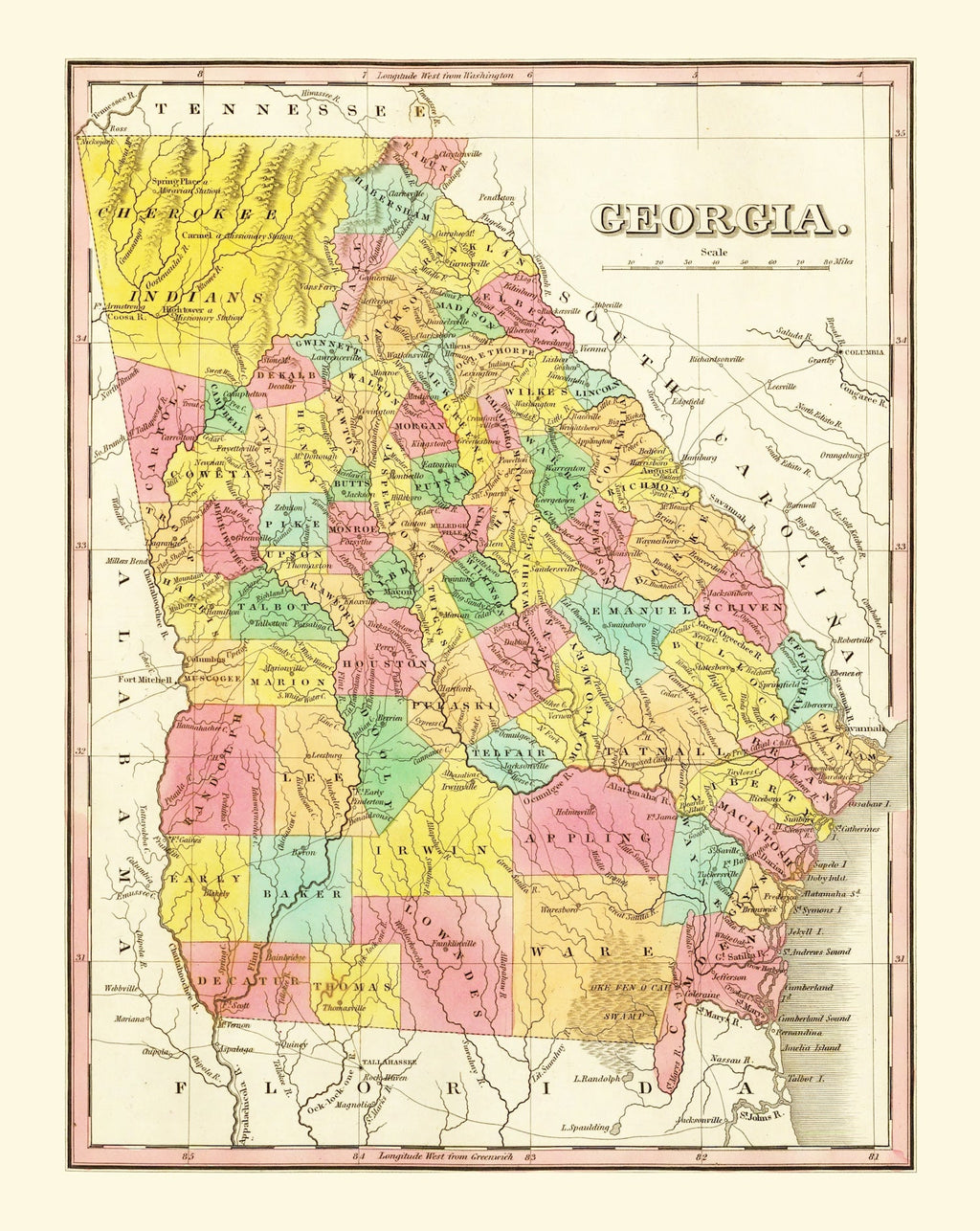 Vintage Map of Georgia 1831
