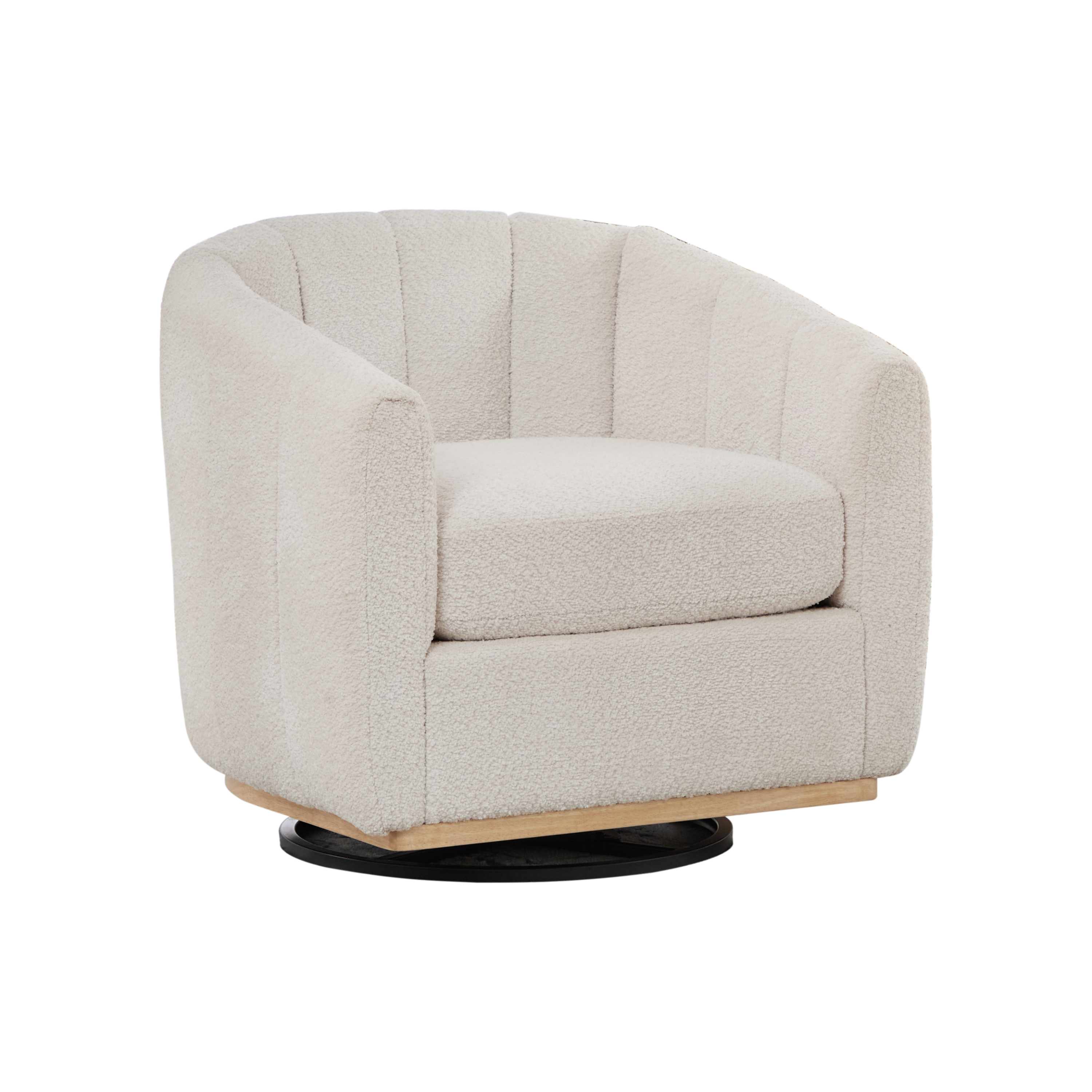 Modern Ivory Chenille Cushioned Metal Base Swivel Barrel Chair, 32.28' Wide Upholstered Tufted Pumpkin-Shape Club Armchair