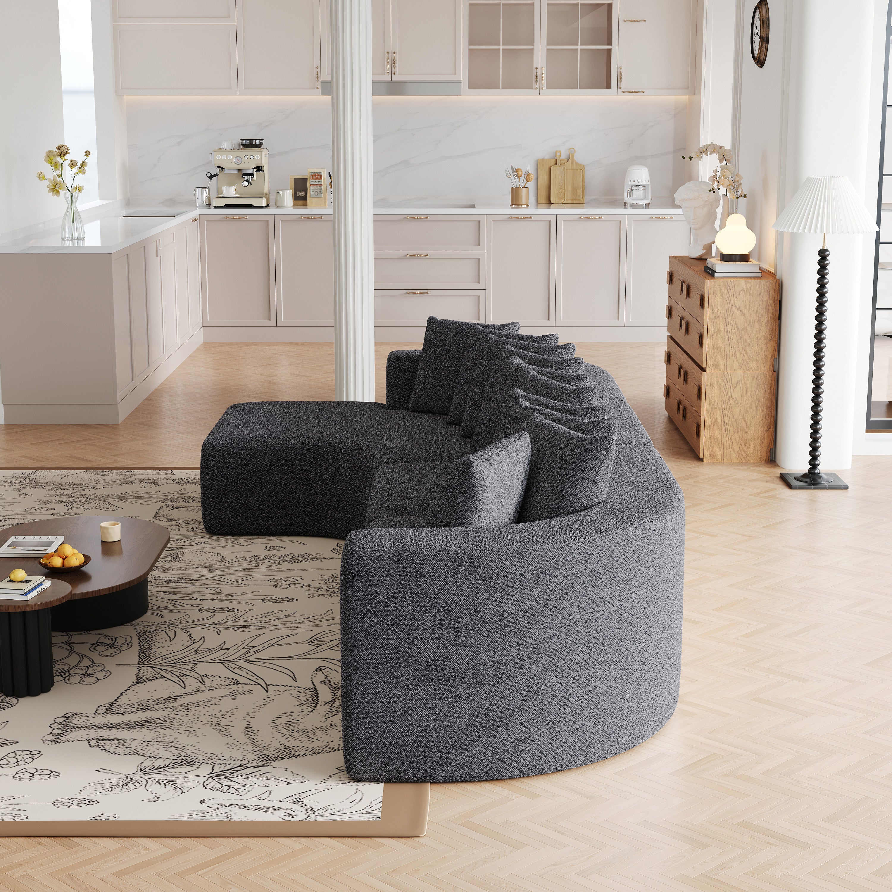 131.1-inch Chenille Sectional Sofa Set, Modern Cloud-Shaped Curved Sofa, Includes 10 Pillows, Living Room Fabric Corner Sofa, L-Shaped Modular Sofa (Left Chaise)