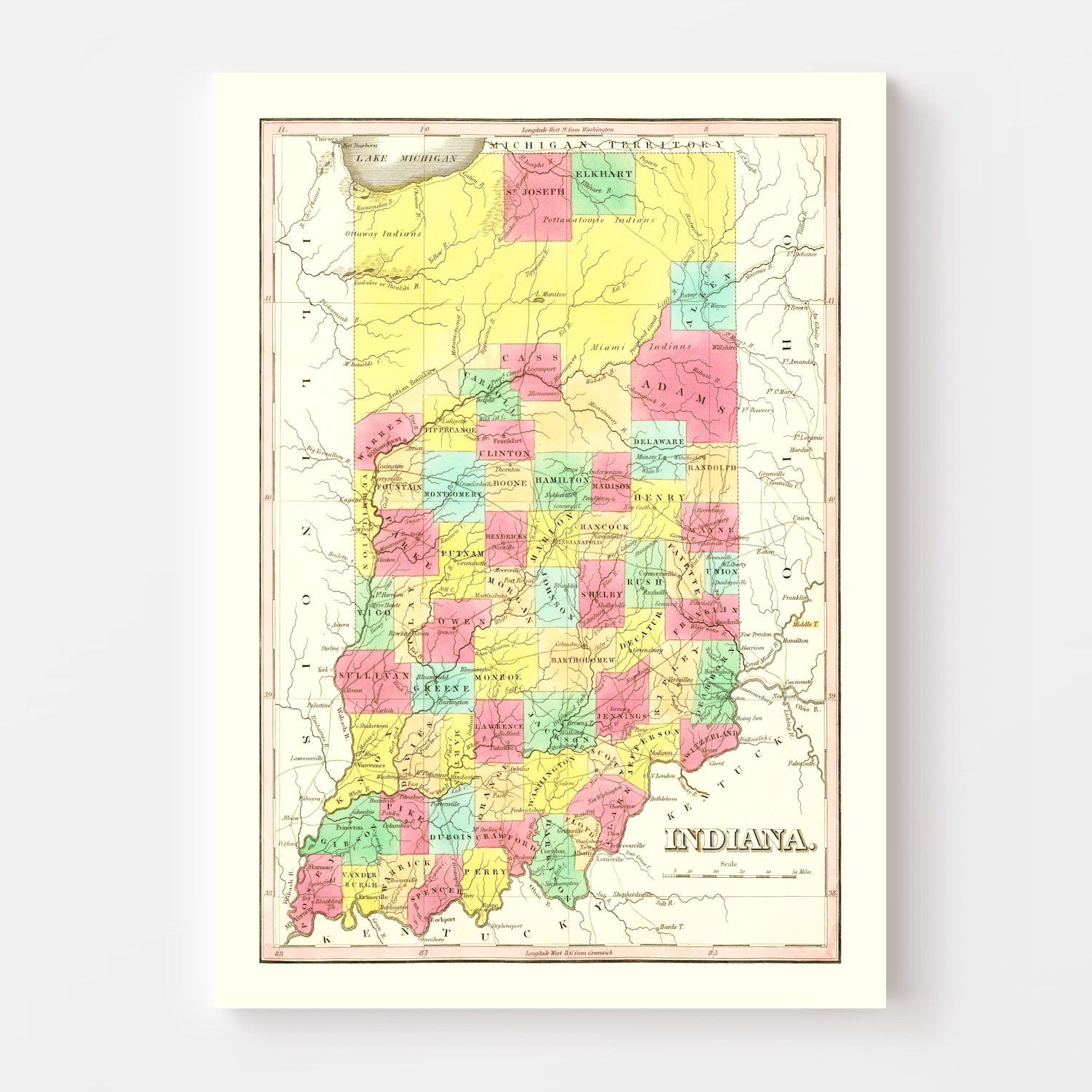 Vintage Map of Indiana 1831
