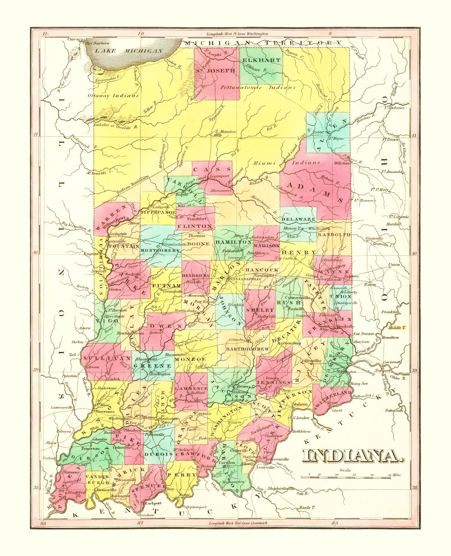 Vintage Map of Indiana 1831