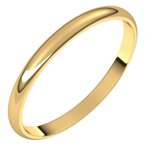 14K Yellow 2 mm Ultra-Lightweight Half Round Band Size 12.5